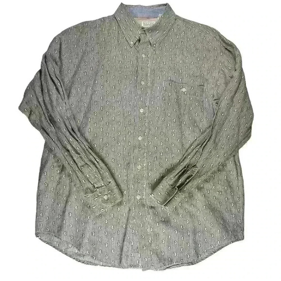 VINTAGE BUGLE BOY 80s Long Sleeve Button Up Blue Green Paisley Pattern Men XL - Picture 1 of 8